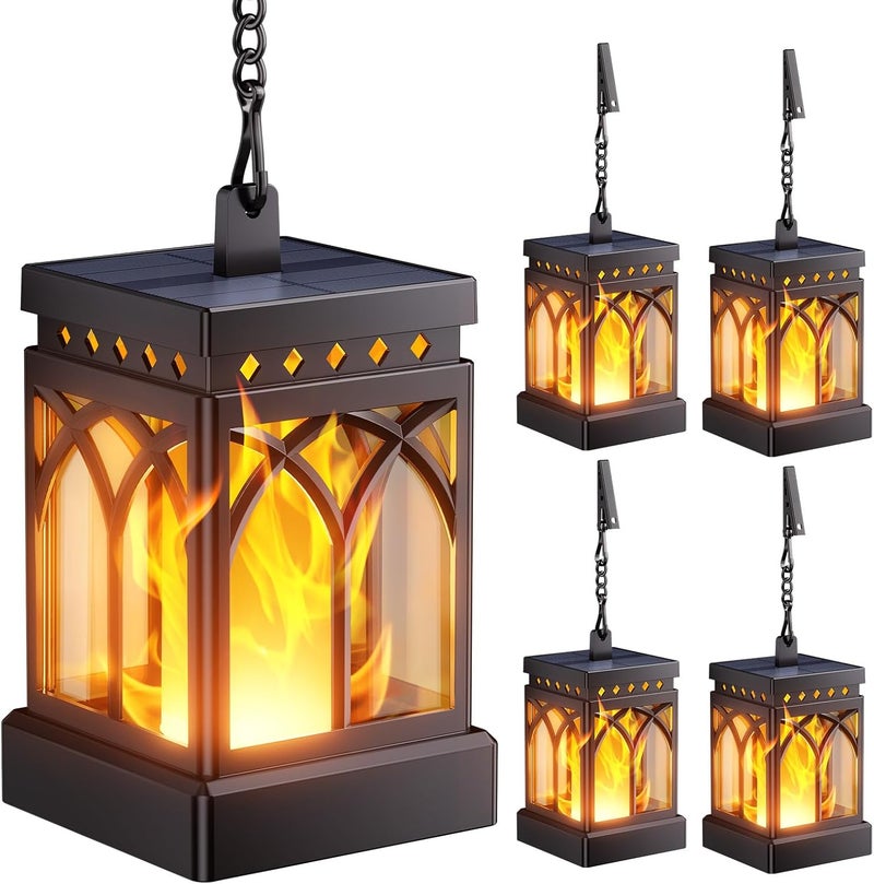 KOOPER 4 Pack Solar Lanterns Outdoor Waterproof, Upgraded Flickering Flame Modes + Constant Modes Hanging Solar Lantern Lights for Outside, Lanterns Decorative Outdoor for Garden Table Yard Tree Decor - Image 1